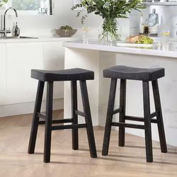 Oxton 30 in. Black Wood Pub Height Stool with Wood Seat (Set of 2)