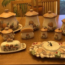 1970S 13 Piece Arnel’s Mushroom Canister Set And Other Pieces