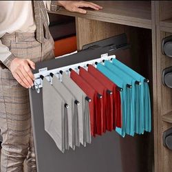 Wardrobe Pull Out Trousers Rack 9 Arms Steel Pants Rack