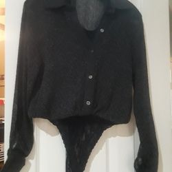 Black Body Suit Blouse Size Small