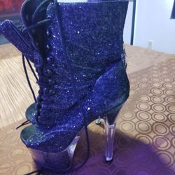 7in Black Glitter Stripper Boots