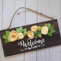 Welcome wooden sign Ahlan wa sahlan wooden sign, Arabic/English sign Handmade with felt flowers - Arabic sign 