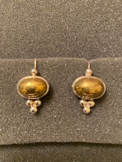 Sterling Silver Two-Tone Oval Dangle Drop Earrings Hook Closure
