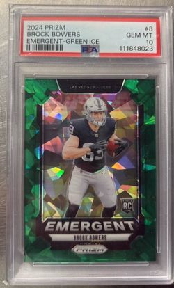 2024 Prizm Brock Bowers Emergent Green Ice Rookie Card • PSA 10 GEM MINT A must-have modern Raiders