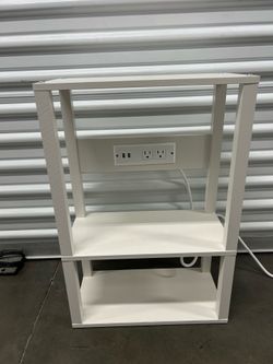 White 3-Tier Side Table with Built-in Power Outlet and USB Ports