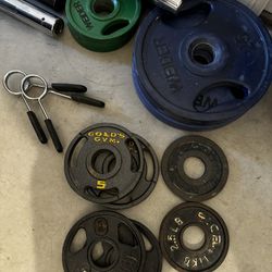 Olympic Weight Plates, Curl Bar, Tricep Exercise Bar 