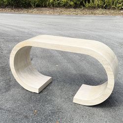 Vintage Karl Springer Style Travertine Laminate Waterfall Console Table