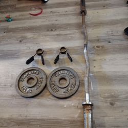 Curl Bar With 2 10lb Weights And Clamps