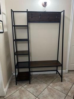 Industrial modern hall tree 5-tier side, black and walnut