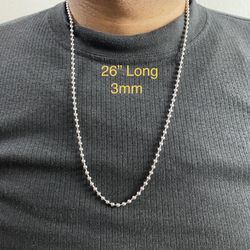 Stainless Steel 3mm Ball Chain Necklace Lobster Clasp 26"Long Chain Necklace For Men Women - CHN