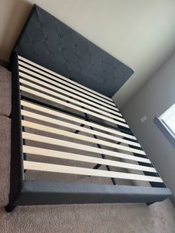 Modern King Size Bed Frame with Upholstered Headboard + Mattress