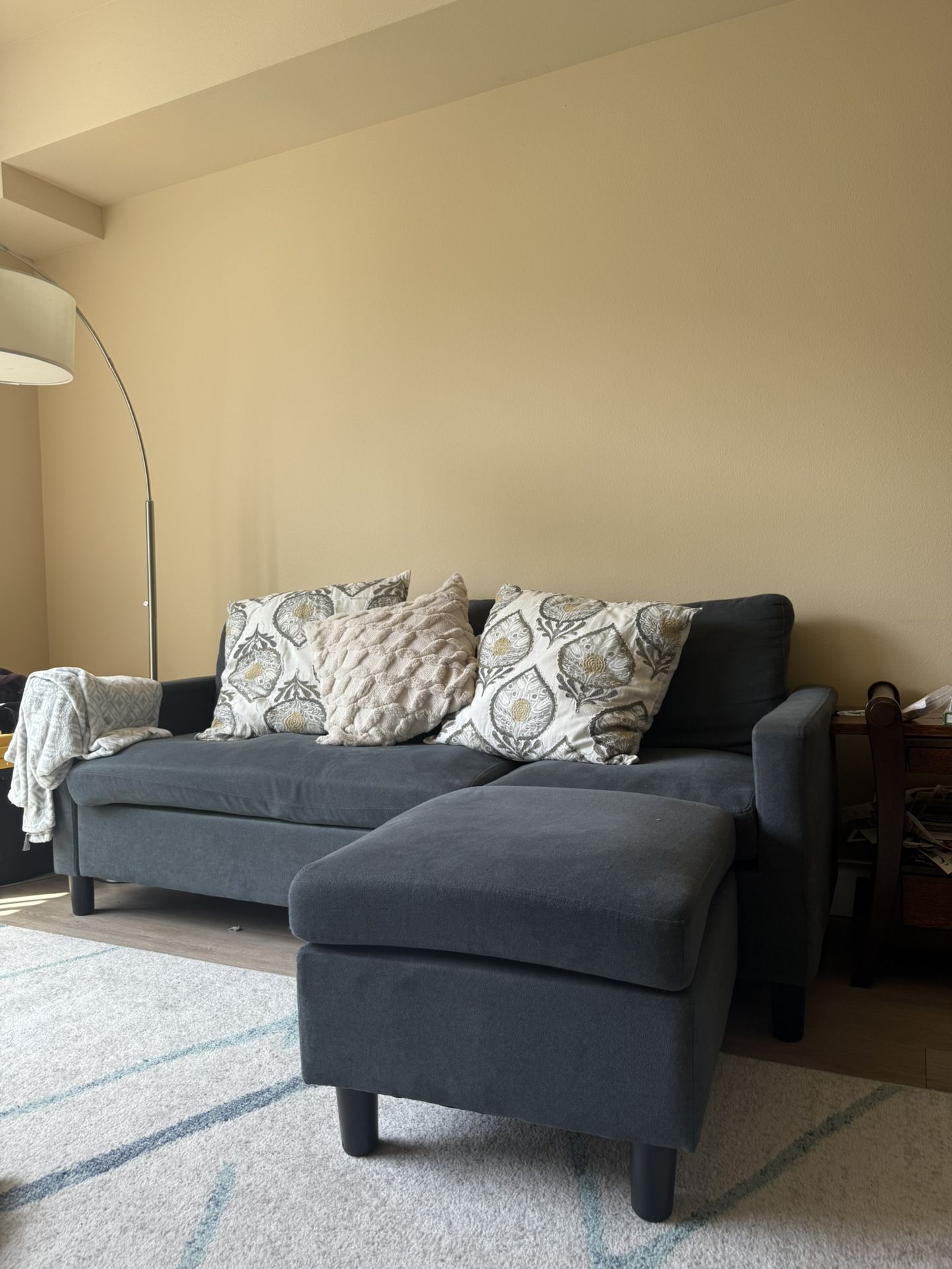 Blue Couch With Ottoman