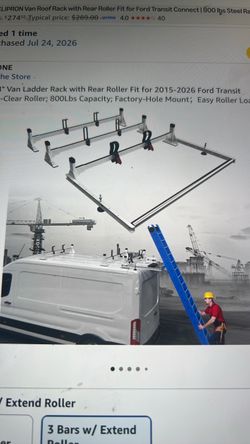 NEW StarOne 54” Van Ladder. Comes with rear roller. Fits a Ford Transit 2015-2026. Brake light clear roller, 800lbs capacity. Factory hole mount. Easy