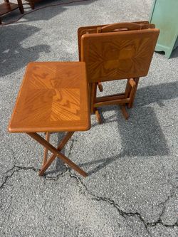 Wood Folding TV Tray Tables Set