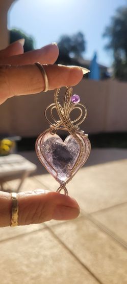 Star Amethyst Heart Shaped Pendant With AMETHYST BEAD