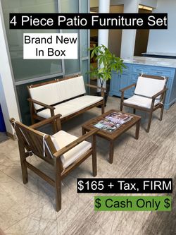 Brand New! Sunnyside 4-piece Outdoor Patio Furniture Set Acacia Wood and Cushion