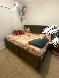 Dark Wood Captain's Bed Frame with Storage Drawers