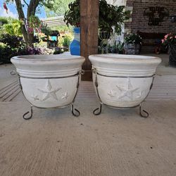 Short White Star Clay Pots, Planters, Plants. Pottery $55 cada una