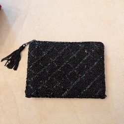 New Small Beaded Black Clutch/Wallet. Size 6x4in