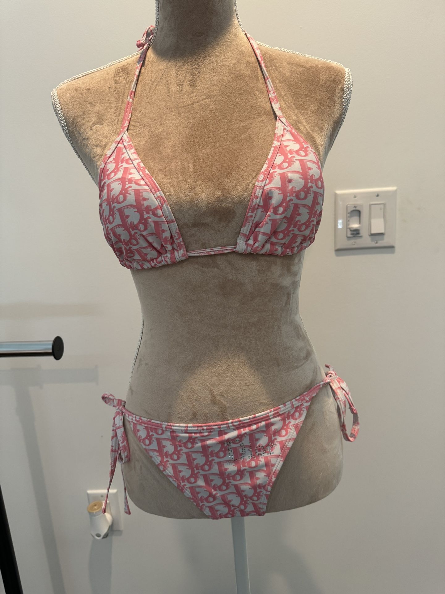 Pink Dior Bikini With Rhinestone Detail 