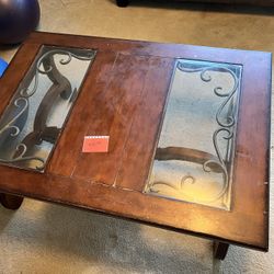 Coffee Table Wood/Glass/Iron