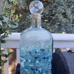 Decorative Glass Bottle filled with Glass Gems - Vase, Plant Rooter, Decor