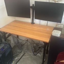 Desk, Chair, Dual Screens 
