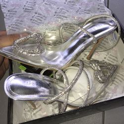 Clear Silver Heels With Diamonds size 7