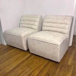 SALE! New Set of 2 New Off White Accent Swivel Chairs Armless Upholstered Channeled Tufted