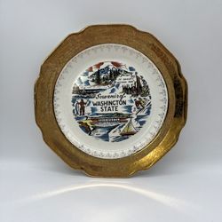 Vintage Washington State Collector Souvenir Plate – Gold Gilt Warranted 22K