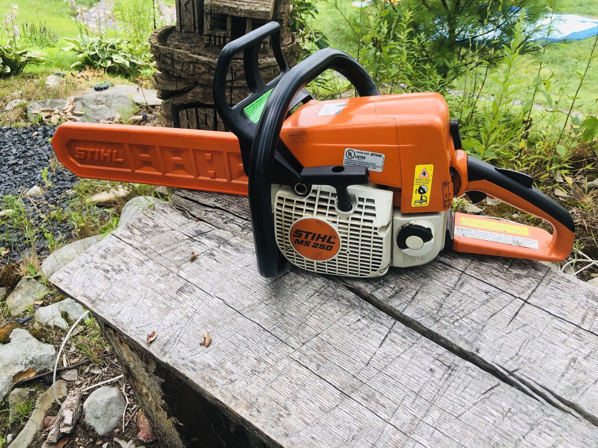 Stihl MS250 chainsaw with scabbard