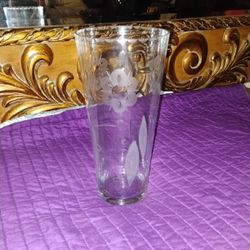 11" ETCHED FLORAL GLASS VASE