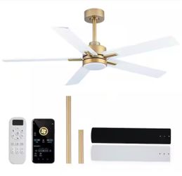 52 in. White / Black 5-Blade Gold Finish 6-Speed Ceiling Mount Standard Ceiling Fan with Integrated LED, Remote Included