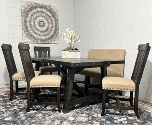 Living spaces dining table 4 chairs bench