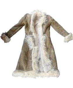 Rare vintage  1970s LAMB SCRAP Mongolian Fur Shearling Ivory/Brown Suede Remnant Shaggy   Selling vintage Penny lane almost famous style  fur lined an