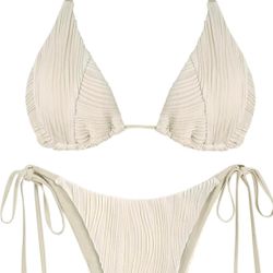 ZAFUL Bikini Sets for Women Halter Two Piece Swimsuit Ribbed High Cut Tie Side Thong Bathing Suit Sexy Padded Swimwear