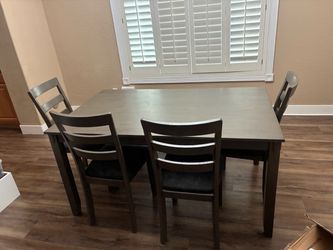 Dark Wood Dining Table with 4 Chairs and bench