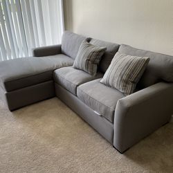 Living Spaces Grey Sectional - 2 Seats + Chaise For Sale