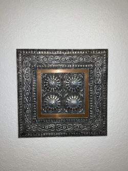 Silver Metal Wall Rustic 4 Floral Wall Art Panel Sculpture Home Decoration (15L x 15H)