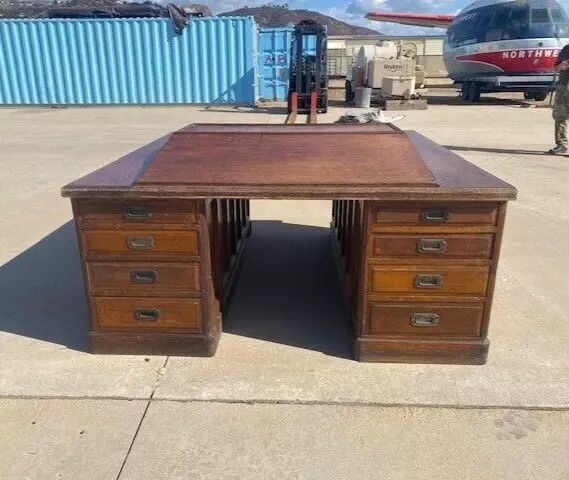 Antique Oak Arts and Crafts Double Sided Drafting Table Desk