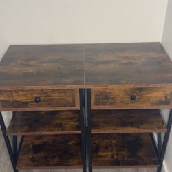 Industrial Rustic Side Table / Nightstand with Storage Shelves