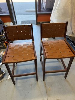 2 Counter Height Chairs Leather Rayan Laced Look