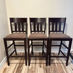 Set of 3 Barstools - Wood With Cushion