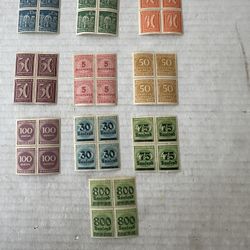 German Old Blocks Of 9 Mint Hinged Stamps 
