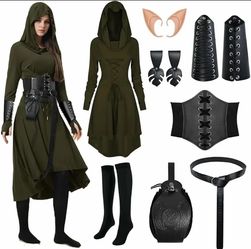 7PCS Women Renaissance Fairy Costume Medieval Elf Dress Halloween size large