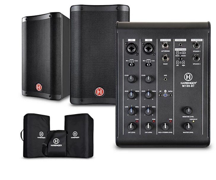 Harbinger M100-BT Portable PA With Bluetooth and Custom Carry Bags 8" Mains