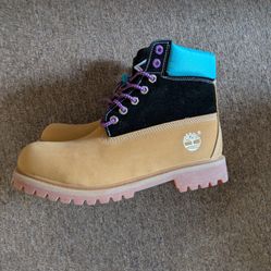 Timberland Boots 6" Black Suede Wheat And Blue Men 10