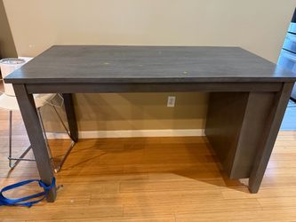 Grey table with side shelves - PRICED TO SELL FAST