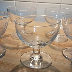 VINTAGE 5 PRINCESS HOUSE HERITAGE CRYSTAL ETCHED FLORAL DESIGN DESSERT GLASSES