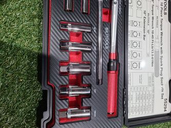 BILITOOLS Juego de 10 piezas de enchufes magnéticos para bujías con llave de torque de clic y herramienta de hueco de bujía, enchufes magnéticos de 3/